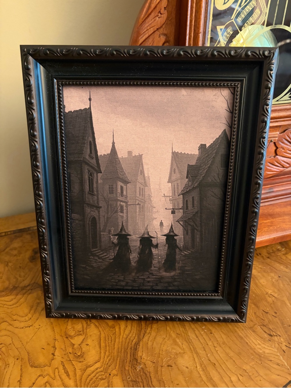 Black Gothic Village with witches Framed Wall Art
